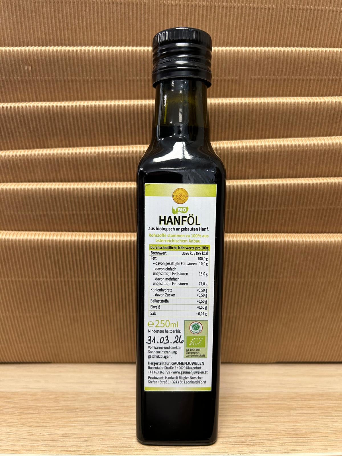 Bio-Hanföl 500ml kaltgepresst und ungefiltert, ohne THC