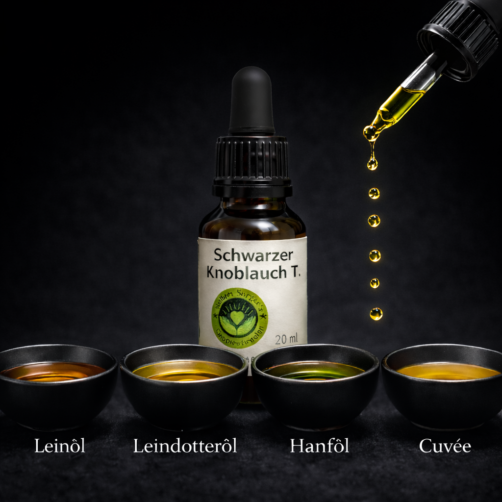 Black Velvet – 30-Tage-Balance-Ritual  Bio-Hanföl 500 ml & Schwarze Knoblauch Essenz 20 ml