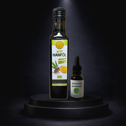 Black Velvet – 30-Tage-Balance-Ritual  Bio-Hanföl 500 ml & Schwarze Knoblauch Essenz 20 ml