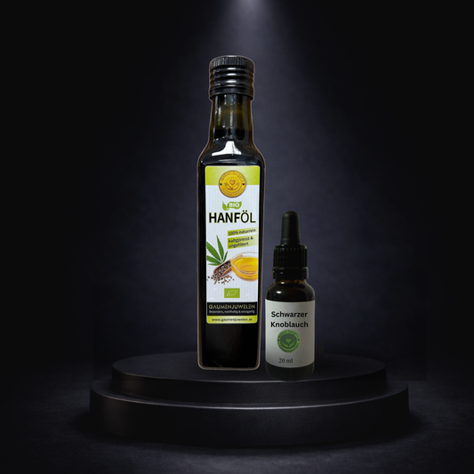 Black Velvet – 14-Tage-Einstiegsritual  Bio-Hanföl 250 ml & Schwarze Knoblauch Essenz 20 ml