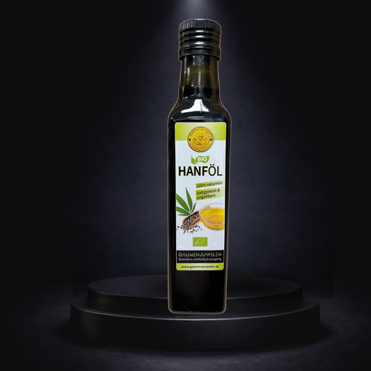 Bio-Hanföl 500 ml – kaltgepresst & ungefiltert, ohne THC (Omega-3 & Omega-6) | Gaumenjuwelen